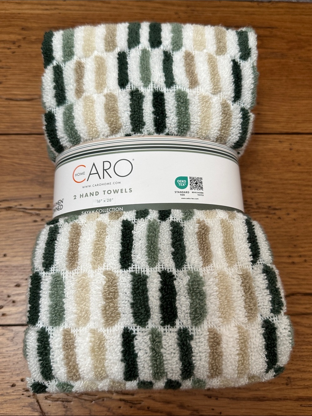 Caro Home Sayah Striped Hand Towels - Green & Beige, 2 Pack
